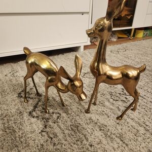 Pair of Large Brass Deer  Vintage Bambi Fawn Doe. The Tall One Measures 16"